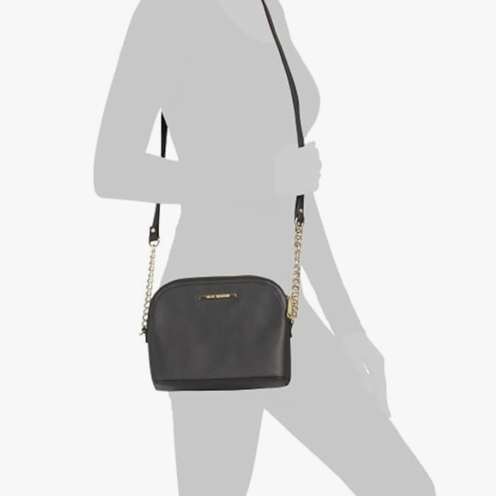 Steve Madden Black Crossbody Bag | Gold Chain Strap | Everyday Casual Purse - Picture 4 of 13